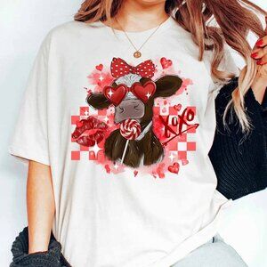 Funny Cow Sweatshirt, Cow Coquette Bow Sweatshirt, Cow Heart Valentines